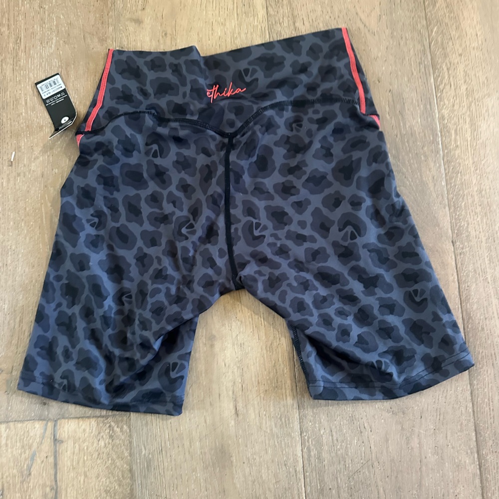 ethika Women's Black Gray Leopard Bike Shorts with Red Accents